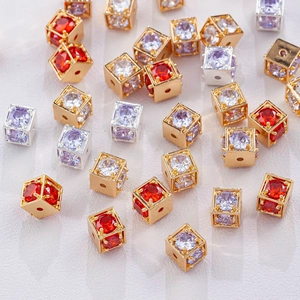 Messing Vergulde Kubus Kralen Met Strass Ingelegde Geometrische Losse Kralen Voor DIY Armband Ketting Sieraden Maken