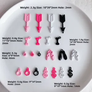 Mini Alloy Drip Oil Jewelry Charms Pendants Pink White Black Arrow Bone Ballet Shoes Dollar Sign Shape For Diy Necklace Bracelet Making