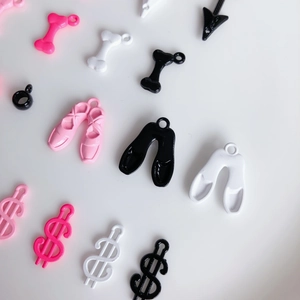 Pink and black dopamine style alloy mini shoe and music note charms for DIY jewelry making