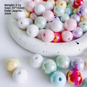 15mm bunte Acrylperlen mit Perlmuttglanz für DIY Schmuck und Handyketten 2.1g