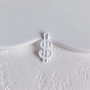 White matte dollar sign pendant with hanging loop for DIY handmade jewelry crafts