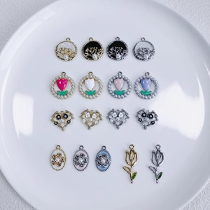 DIY Schmuck Anhänger Legierung Emaille Künstliche Perlenimitat Tulpe Herz Koralle Charms Für Halskette Ohrring Herstellung Damen Geschenk