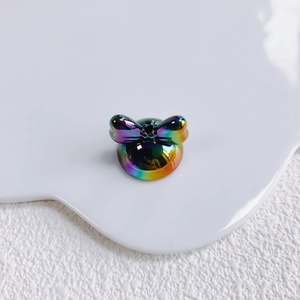Iridescent bow charm with metallic finish for DIY jewelry and phone accessories