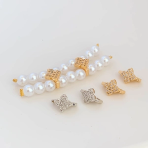 Copper Micro Pave Zirconia Flower Beads With Artificial Pearl Double Row Spacer For DIY Jewelry Making Bracelet Necklace