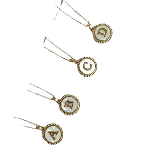 Stainless steel gold initial pendants A B C D with white mother of pearl inlay