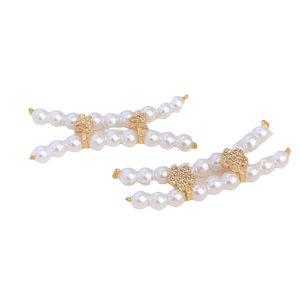 Pinzas de perlas de doble fila con espaciadores de flores doradas y circonitas para DIY