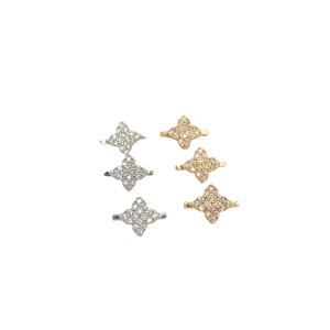 Gold and silver four-petal flower connectors with micro-paved cubic zirconia for DIY jewelry