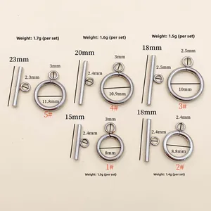 Size chart for stainless steel OT toggle clasps with specific bar and ring measurements