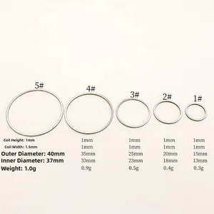 Size chart for stainless steel round geometric rings showing five varied diameters for DIY jewelry