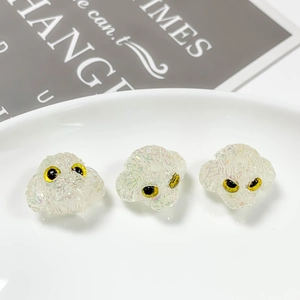 Macro view of sparkly resin dog beads with yellow eyes for DIY jewelry making
