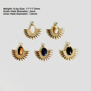 Set of stainless steel sunburst pendants with inlaid natural stones for DIY jewelry