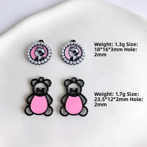 Pendentifs ronds ours rose et noir avec perles pour accessoires de bijoux DIY