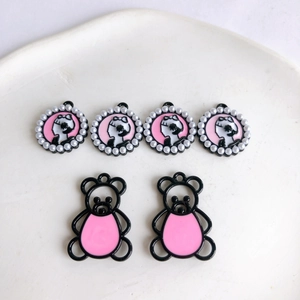 Pendentifs ours rose et noir avec silhouette de fille pour la création de bijoux