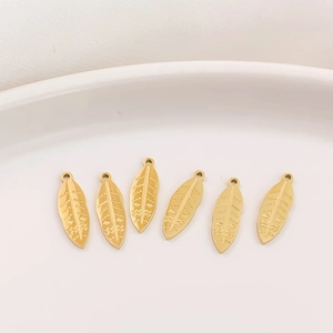 316L Stainless Steel Gold Leaf Pendant Charm Geometric Texture Feather Shape For DIY Jewelry Making Accessories
