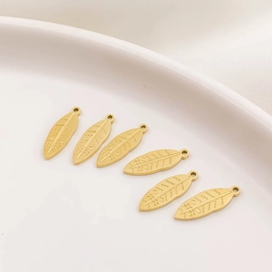 Golden 316L stainless steel leaf pendants with tribal patterns for DIY jewelry making