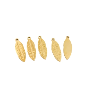 Polished 316L stainless steel gold leaf pendants with detailed geometric etchings