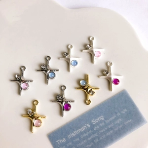 Alloy cross star pendants with colorful stones for DIY jewelry making and necklaces