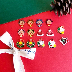 Christmas enamel charm set with Santa, reindeer and gingerbread house for DIY jewelry