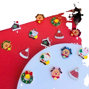 Colorful Christmas enamel charms collection featuring Santa, reindeer, and festive hats