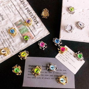 DIY cartoon monster charms with cat eye stones in gold and silver plating for jewelry