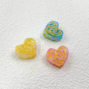 Colorful heart beads with rose engraving for DIY jewelry making and phone charms