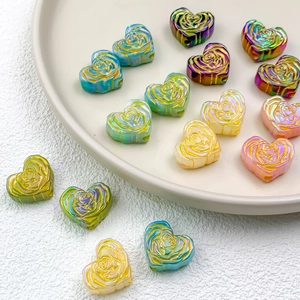 Colorful heart beads with rose engraving and gold accents for DIY jewelry making