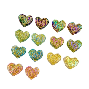 Colorful resin heart beads with rose floral pattern for DIY jewelry and phone charms