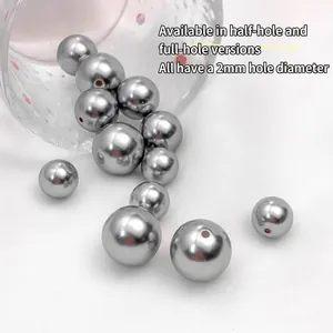 Polished silver metal beads with 2mm half and straight holes for DIY necklace jewelry