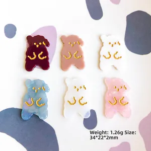 Cartoon bear acrylic DIY accessories in 6 colors, 34x22x2mm size for hair jewelry