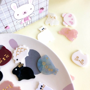 Cartoon Acrylic Animal Charms For DIY Jewelry Making Cute Cat Dog Bear Pattern Gold Inlaid Handmade Hair Accessory Craft