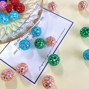 Colorful faceted disco ball clay beads with through-holes for DIY jewelry and accessories