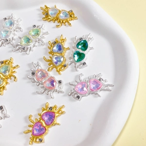 Liquid Metal Style Double Heart Alloy Pendants Rhinestone Crystal Charms For DIY Earrings Necklace Jewelry Making Women