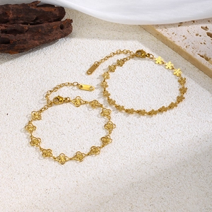 18K gold-plated stainless steel hollow clover bracelets with adjustable lobster clasp