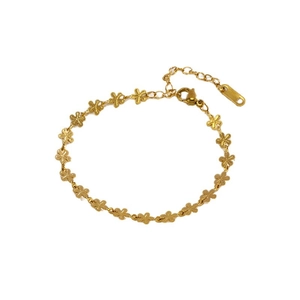 18K gold plated stainless steel hollow four-leaf flower bracelet with adjustable clasp