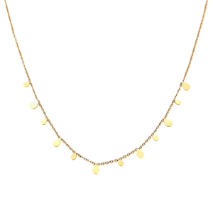 Elegante collar de acero de titanio dorado con múltiples colgantes de gota de agua en cadena fina