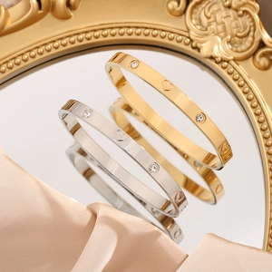 Roestvrij Stalen Hart Strass Armring Voor Vrouwen Luxe Goud Zilver Verguld Elegante Mode Sieraden Cadeau Dagelijks