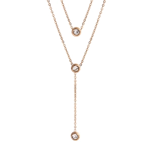 Layered rose gold necklace for women featuring Y-shaped double chain and zircon pendants