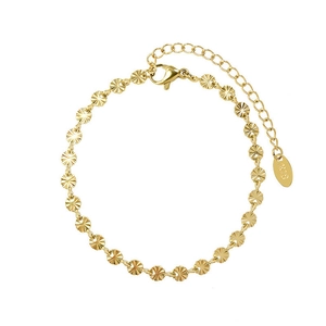 Women's 18K gold plated titanium bracelet with textured round discs and lobster clasp