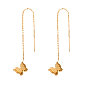 Elegant gold butterfly tassel earrings made of titanium steel with matte and polished wings