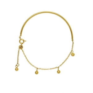 Minimalist 18K gold titanium steel bracelet featuring a rigid tube and beaded tassel chain