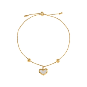Minimalist gold heart charm bracelet with white shell inlay and adjustable slider chain