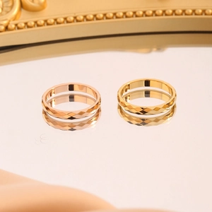 Minimalist Stainless Steel Faceted Geometric Ring For Women Gold Rose Gold Silver Texture Luxury Fashion Finger Jewelry