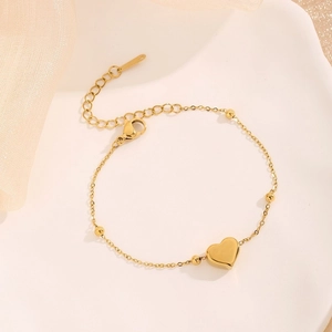 Bracelet minimaliste avec pendentif cœur, chaîne à billes d'or et fermoir réglable