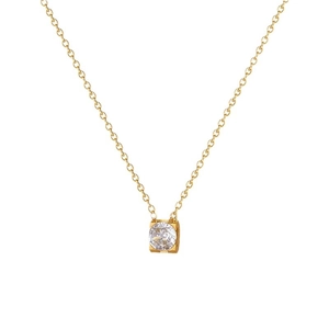 Classic gold titanium steel necklace with a sparkling solitaire round zircon pendant