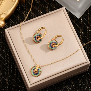 Collana Con Pendente E Orecchini A Cerchio In Acciaio Inossidabile Vintage Con Fiori In Smalto Colorato Gioielli Per Donna