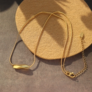 Elegant 18K gold plated snake chain necklace with a twisted geometric rectangle pendant