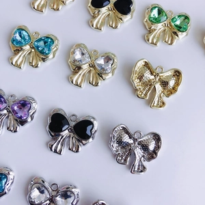 Luxurious zircon bow pendant accessories with heart crystals for DIY jewelry making