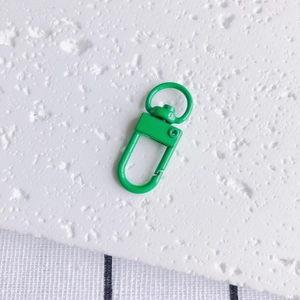 Vue détaillée du fermoir mousqueton en métal peint vert pour porte-clés DIY