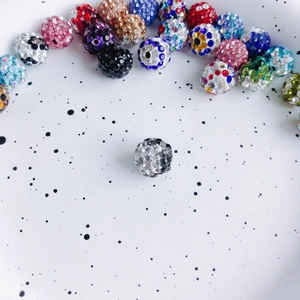 Macro detail of colorful 10mm Shamballa rhinestone crystal beads for DIY jewelry making