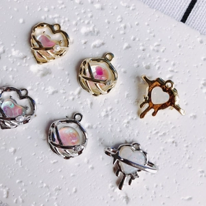 Alloy Sweet Cool Liquid Metal Heart Planet Star Pendants With Imitation Artificial Pearl Rhinestone Resin For DIY Jewelry Making Accessories